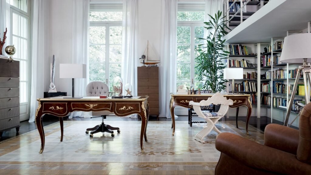 Polished timber furniture reflects classic elegance